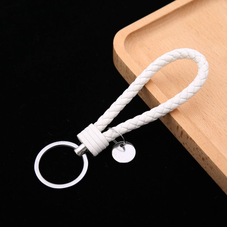 100 PCS Woven Leather Cord Keychain Car Pendant Leather Key Ring Baotou With Small Round Piece(White) - Key Rings by buy2fix | Online Shopping UK | buy2fix