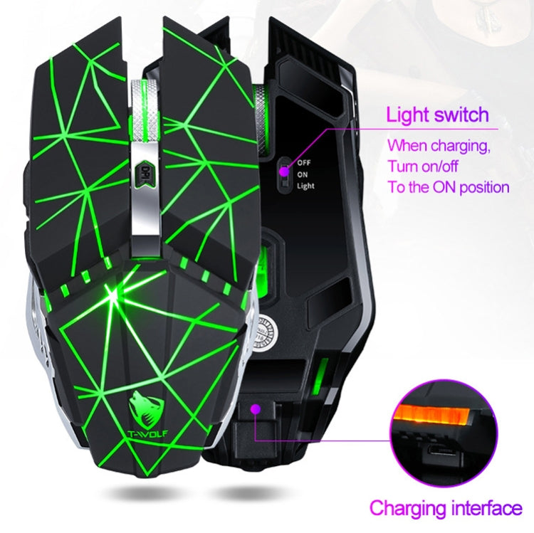 T-WOLF Q15 6-Buttons 1600 DPI Wireless Rechargeable Mute Office Gaming Mouse with 7 Color Breathing Light(Pearl White) - Wireless Mice by T-WOLF | Online Shopping UK | buy2fix