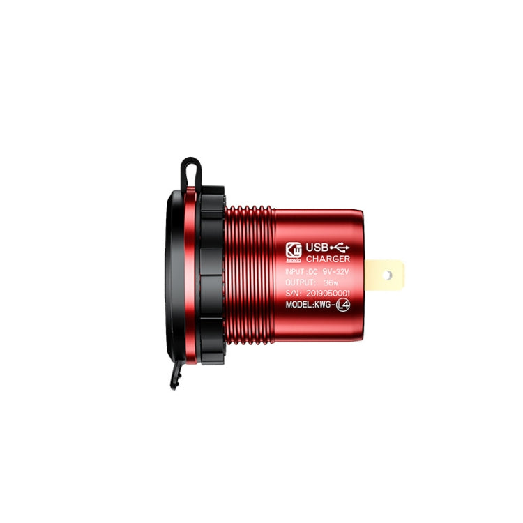Aluminum Alloy Double QC3.0 Fast Charge With Button Switch Car USB Charger Waterproof Car Charger Specification: Red Shell Red Light With Terminal - In Car by buy2fix | Online Shopping UK | buy2fix