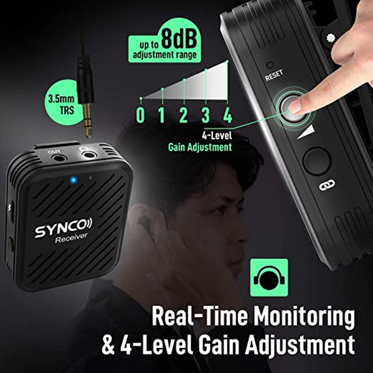 SYNCO Engragal  Wireless Microphone System 2.4GHz Interview Lavalier Lapel Mic Receiver Kit For Phones DSLR Tablet Camcorder,Configuration G1 (A2) - Consumer Electronics by buy2fix | Online Shopping UK | buy2fix