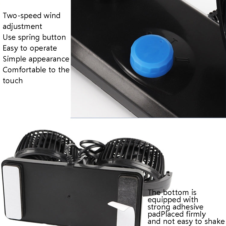 Car Fan Portable Mini Adjustable Car Double-Headed Electric Fan, Colour: Blue 12V Cigarette Lighter - Heating & Fans by buy2fix | Online Shopping UK | buy2fix