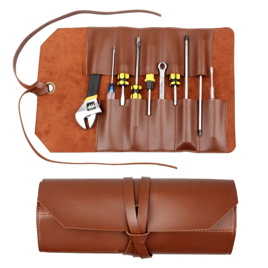 CL97 Multi-Function Toolkit Bundled Leather Tool Bag Double Thickened Two-Purpose Wrench Bag(Brown) - Storage Bags & Boxes by buy2fix | Online Shopping UK | buy2fix