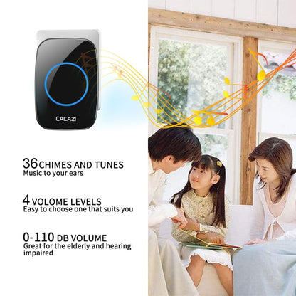 CACAZI H10 1 For 2 Home Wireless Music Doorbell without Battery, Plug:EU Plug(Black) - Wireless Doorbell by CACAZI | Online Shopping UK | buy2fix