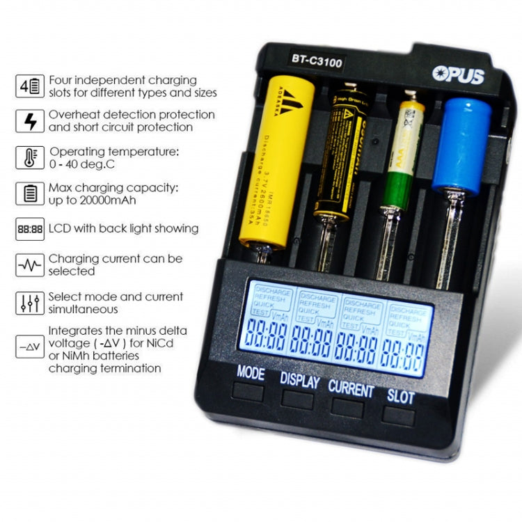 OPUS BT-C3100 Smart Smart Digital Intelligent 4-Slot Battery Charger(EU Plug) - Charger & Converter by OPUS | Online Shopping UK | buy2fix