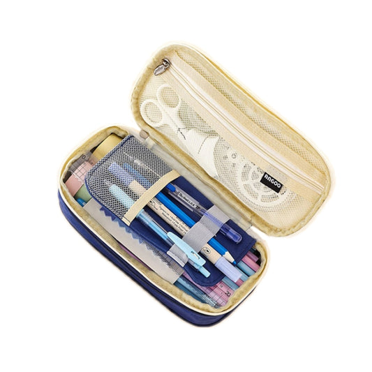 Angoo Cotton And Linen Large Capacity Pencil Stationery Bag(572 Navy / Beige) - Pen Holder by Angoo | Online Shopping UK | buy2fix