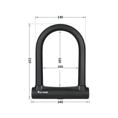 WEST BIKING Extra Large U-Shaped Bicycle Key Anti-Theft Lock(Black) - Bicycle Locks & Bicycle Pumps by WEST BIKING | Online Shopping UK | buy2fix