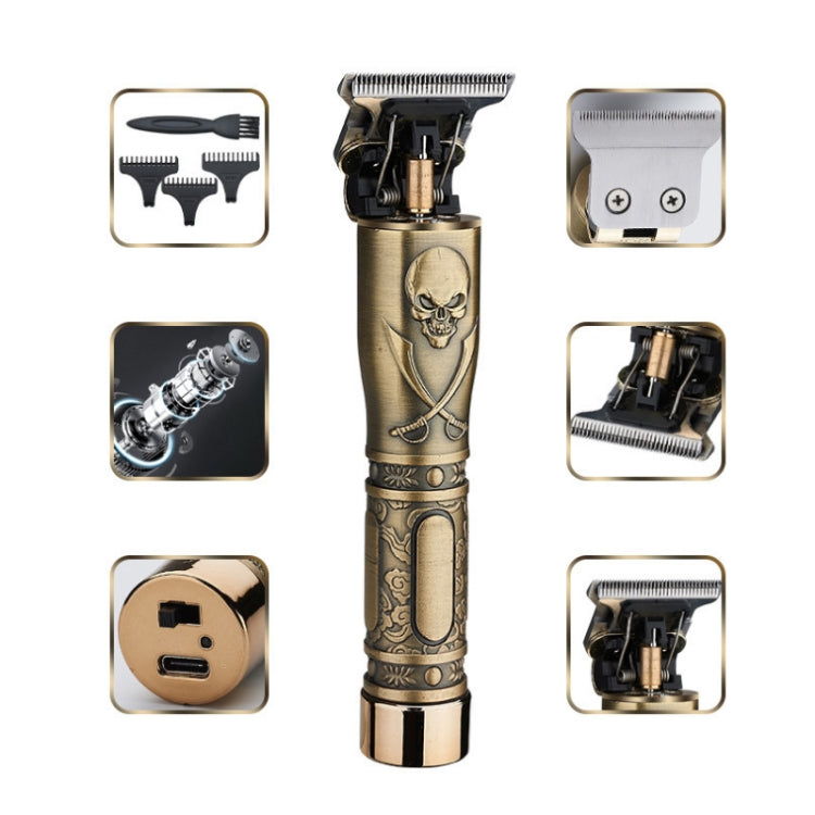 USB Vintage Engraving Skull Electric Hair Clipper(2588) - Hair Trimmer by buy2fix | Online Shopping UK | buy2fix