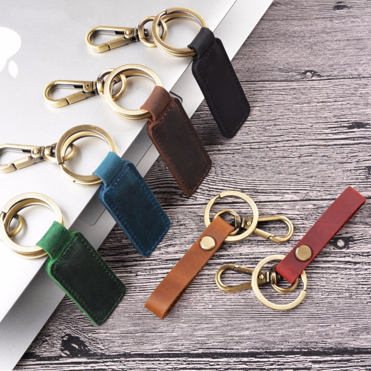 2 PCS Handmade Crazy Horse Leather Retro Keychain Car Couple Keychain, Specification: Double Ring(Ink Green) - In Car by buy2fix | Online Shopping UK | buy2fix