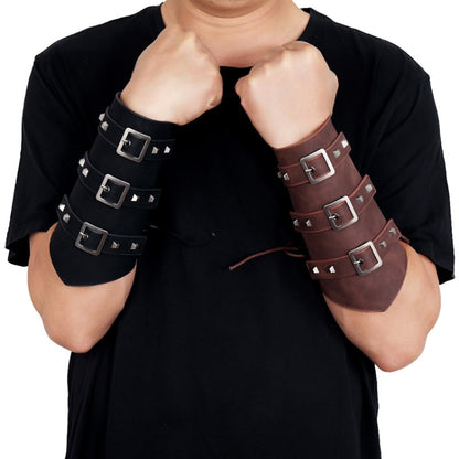 P01994 Men Leather Bracer Personality Punk Riding Arm Guard(Brown) - Outdoor & Sports by buy2fix | Online Shopping UK | buy2fix