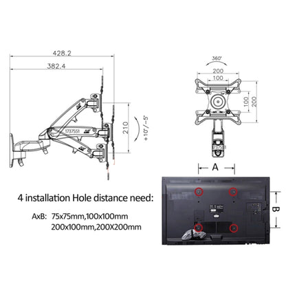 NORTH BAYOU Universal Telescopic Rotating Spring Wall Mount Display Bracket, Model: F150 Upgrade Version (Black) - Computer & Networking by buy2fix | Online Shopping UK | buy2fix