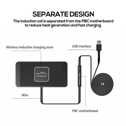 C1 15W Car Anti-Skid Mats Wireless Charger With 1m USB Data Cable(Black) - In Car by buy2fix | Online Shopping UK | buy2fix