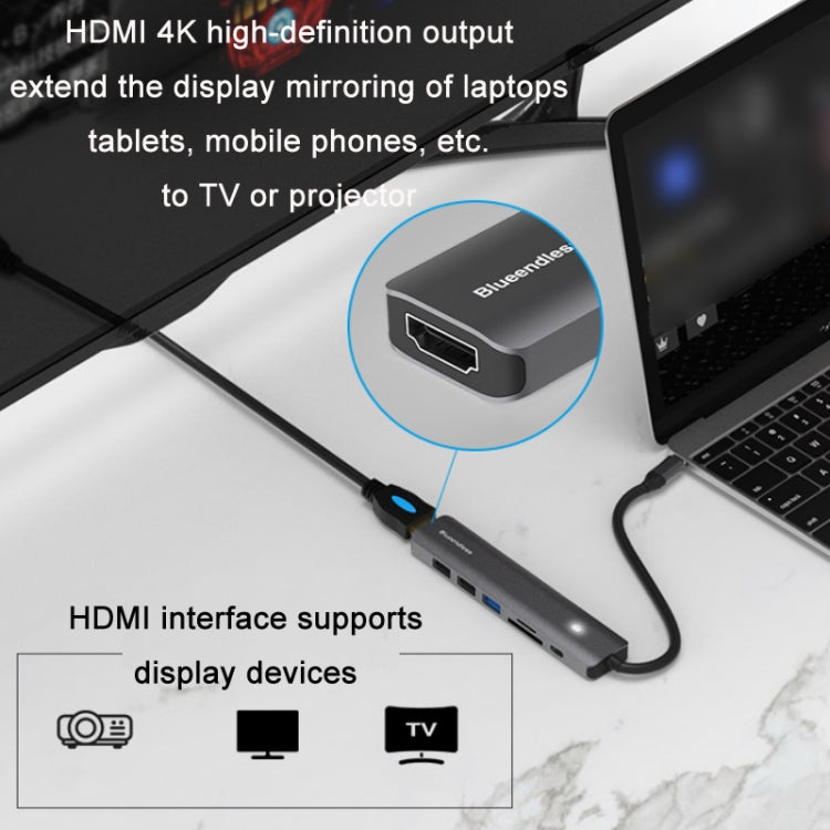Blueendless Type-C+USB 3.0/2.0+HDMI4K HUB, Specification: 7 in 1 - Computer & Networking by Blueendless | Online Shopping UK | buy2fix