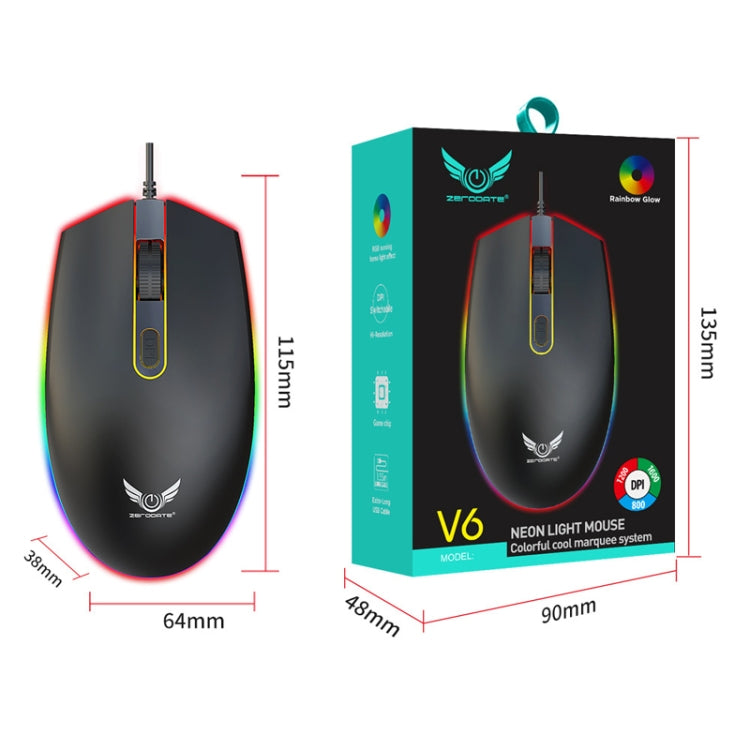 Zerodate V6 4 Keys 1600DPI Game Colorful RGB Marquee USB Wired Mouse, Cable Length: 1.35m(Black) - Wired Mice by buy2fix | Online Shopping UK | buy2fix