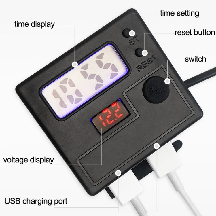 Motorcycle Clock Digital Display Dual USB Phone Charger Waterproof 5V 3A Fast Charge(Black) - In Car by buy2fix | Online Shopping UK | buy2fix
