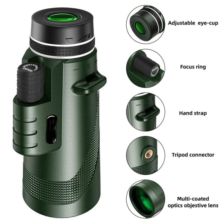 40X60 Outdoor Night Vision High Power HD Monocular (Standard+Universal Clip+Tripod) - Monocular Binoculars by buy2fix | Online Shopping UK | buy2fix