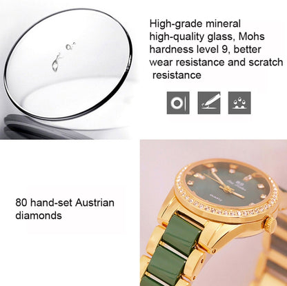 BS Bee Sister FA1629  Vintage Ceramic Rhinestone Ladies Watch(Peacock Green) - Alloy Watches by BS Bee Sister | Online Shopping UK | buy2fix