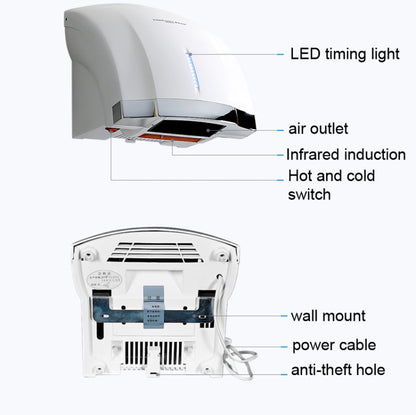 Interhasa  220V 1800W Hot and Cold Switching Electric Hand Dryer,Model: A1002 Silver,CN Plug - Home & Garden by buy2fix | Online Shopping UK | buy2fix