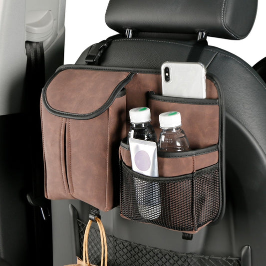 DE RAN FU Flip Fur Car Seat BackTissue Box Storage Hanging Bag With Hook(Brown) - In Car by DE RAN FU | Online Shopping UK | buy2fix