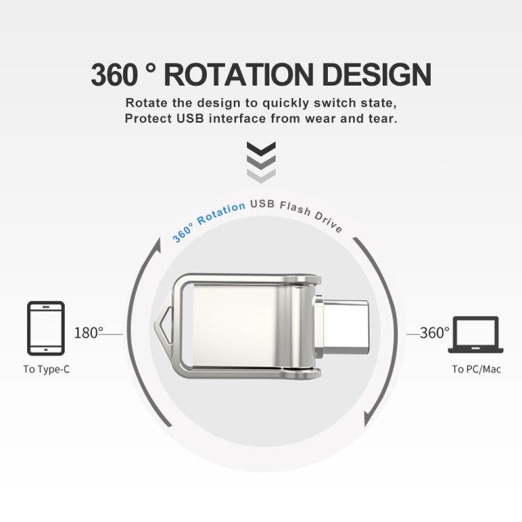 64GB USB 2.0 + Type-C/USB-C High Speed Mini Computer and Phone Dual-purpose Rotary U Disk(Silver) - USB Flash Drives by buy2fix | Online Shopping UK | buy2fix