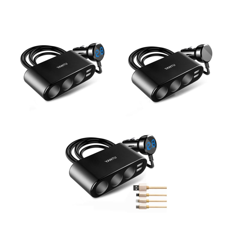 YANTU One Tow Three Car Digital Electronic Dual USB Cigarette Lighter, Specification: 3 Holes - In Car by YANTU | Online Shopping UK | buy2fix