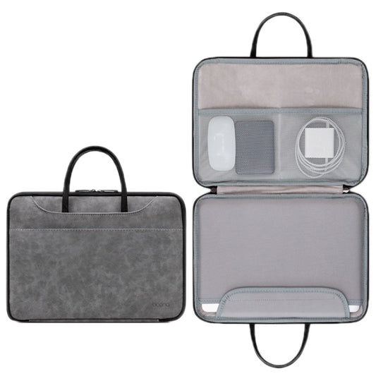 Baona Leather Fully Open Portable Waterproof Computer Bag, Size: 13/13.3 inches(Gray Black) - 13.3 inch by Baona | Online Shopping UK | buy2fix