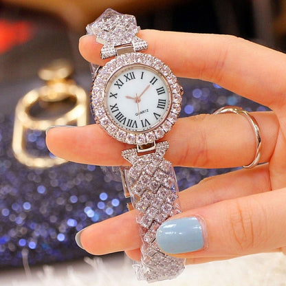 Roman Pattern Diamond Ladies Quartz Watch, Color: Silver - Alloy Watches by buy2fix | Online Shopping UK | buy2fix