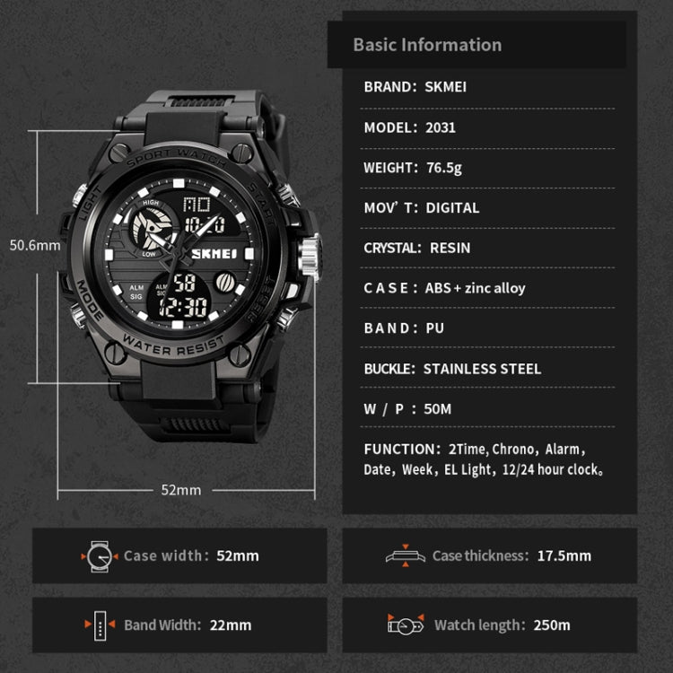 SKMEI 2031 Multifunctional Outdoor Waterproof Chronograph Men Sports Watch(Black) - Silicone Strap Watches by SKMEI | Online Shopping UK | buy2fix