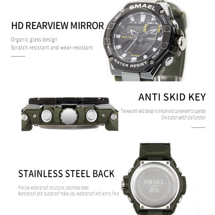 SMAEL 8066 Outdoor Electronic Sports Watch Alloy Colorful Multifunctional Men Watch(Army Green) - Sport Watches by SMAEL | Online Shopping UK | buy2fix