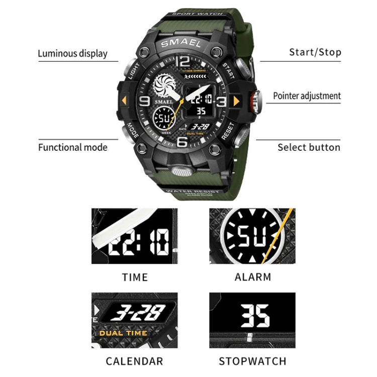 SMAEL 8055 Large Dial Sports Outdoor Waterproof Luminous Multifunctional Electronic Watch(Deep Yellow) - Sport Watches by SMAEL | Online Shopping UK | buy2fix