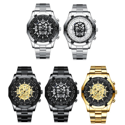 BINBOND S034 30M Waterproof Quartz Watch Skull Skeleton Luminous Watch(Black Steel Black White Nail) - Metal Strap Watches by BINBOND | Online Shopping UK | buy2fix