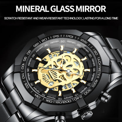 BINBOND S034 30M Waterproof Quartz Watch Skull Skeleton Luminous Watch(Black Steel Black White Nail) - Metal Strap Watches by BINBOND | Online Shopping UK | buy2fix