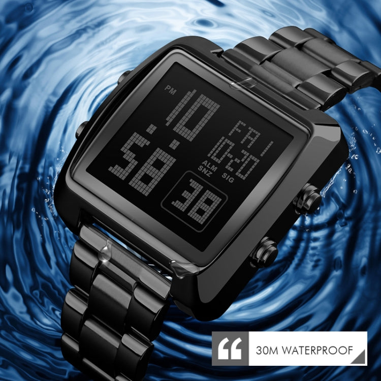 SKMEI 1369 Retro Waterproof Gold Watch Men Steel Belt Luminous Square Watch(Black) - Metal Strap Watches by SKMEI | Online Shopping UK | buy2fix
