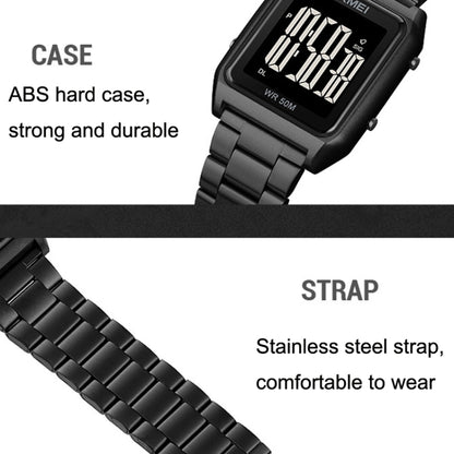SKMEI 1879 Square Large Screen Men Steel Belt Multi-function EL Luminous Watch, Color: Rose Gold - Metal Strap Watches by SKMEI | Online Shopping UK | buy2fix