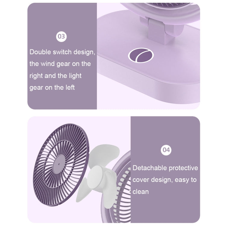 LF-002 Mini USB Rechargeable Light Desktop Fan Rotatable Night Light Silent Fan(Purple) -  by buy2fix | Online Shopping UK | buy2fix