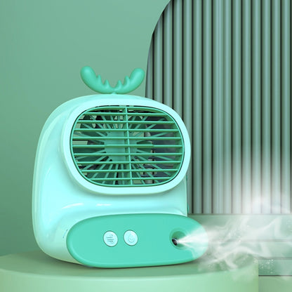 CS1319 Desktop Small Hydrating Spray Cartoon Fan Rechargeable Silent Humidifying Fan(Deer Green) - Electric Fans by buy2fix | Online Shopping UK | buy2fix