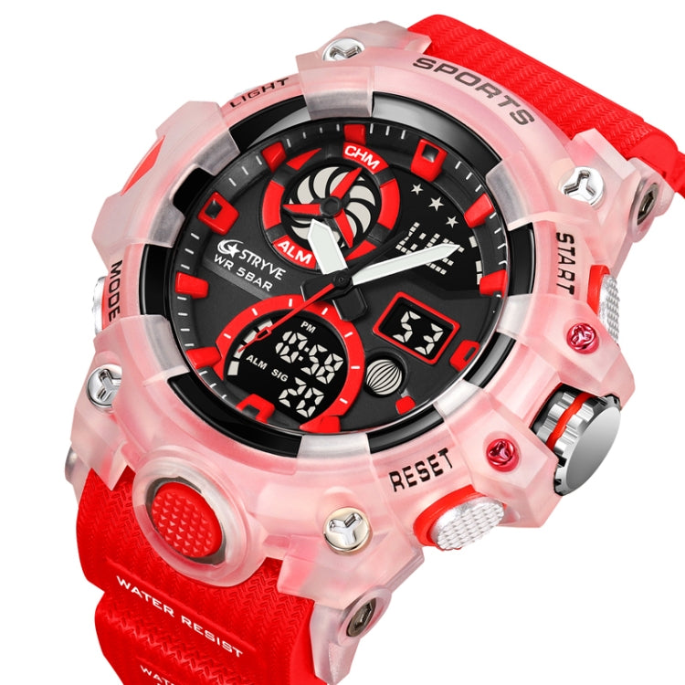 STRYVE S8027 Sports Multifunctional Luminous Dual Display Chronograph Student Watch(Rosy) - Leather Strap Watches by STRYVE | Online Shopping UK | buy2fix