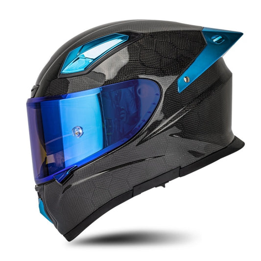 SOMAN Four Seasons Full Cover Motorcycle Helmet, Size: M(Snake Carbon Fiber Blue) - Helmets by SOMAN | Online Shopping UK | buy2fix