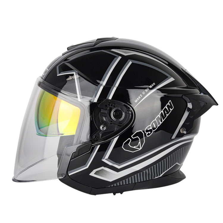 SOMAN Motorcycle Electric Bicycle Dual Lens Riding Helmet, Size: XXL(Black Silver) - Helmets by SOMAN | Online Shopping UK | buy2fix