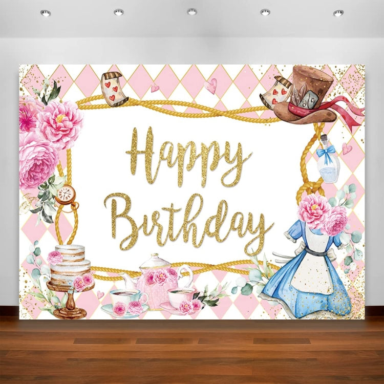 180 x 120cm Pink Flowers Cake Cartoon Birthday Background Cloth Birthday Decoration Banner Hanging Flags -  by buy2fix | Online Shopping UK | buy2fix