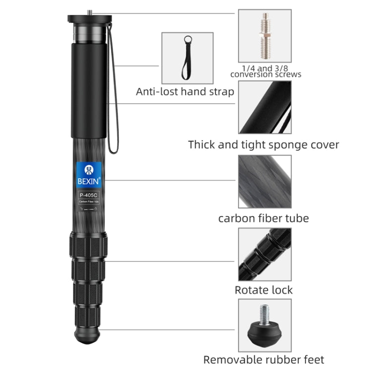 BEXIN P336CF-S Carbon Fiber Monopod Travel Shooting Mobile Phone Live Selfie Bracket Retractable Portable Monopod - Monopods by BEXIN | Online Shopping UK | buy2fix