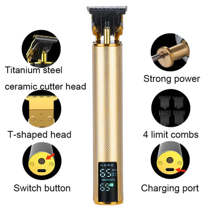 USB Rechargeable Digital Display Engraving Ceramic Knife Electric Hair Clipper(Digital Display Gold) - Hair Trimmer by buy2fix | Online Shopping UK | buy2fix