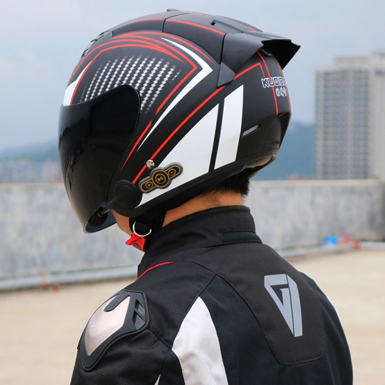 KUQIBAO Motorcycle Smart Bluetooth Sun Protection Double Lens Safety Helmet, Size: XXL(Matte Black Phantom Fiber+Black Tail) - Helmets by KUQIBAO | Online Shopping UK | buy2fix