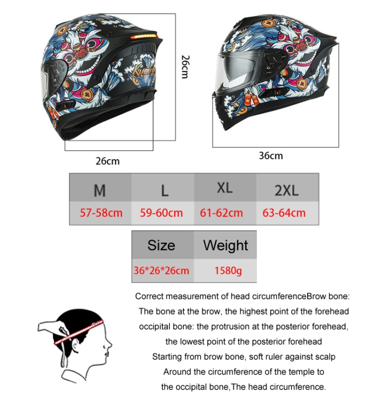 KUQIBAO Motorcycle Dual Lens Anti-Fog Helmet With LED Light, Size: M(Matte Black) - Helmets by KUQIBAO | Online Shopping UK | buy2fix