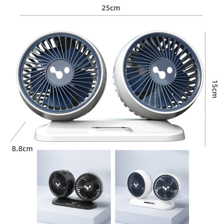 12v/24v Car Fan USB Interface Powerful Double Head Electric Fan(Olive Black) - Heating & Fans by buy2fix | Online Shopping UK | buy2fix