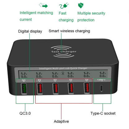 818F 5 USB Ports + Type-C Multifunctional Multi-Port Wireless Charger, Style: US Plug (White) - Multifunction Charger by buy2fix | Online Shopping UK | buy2fix