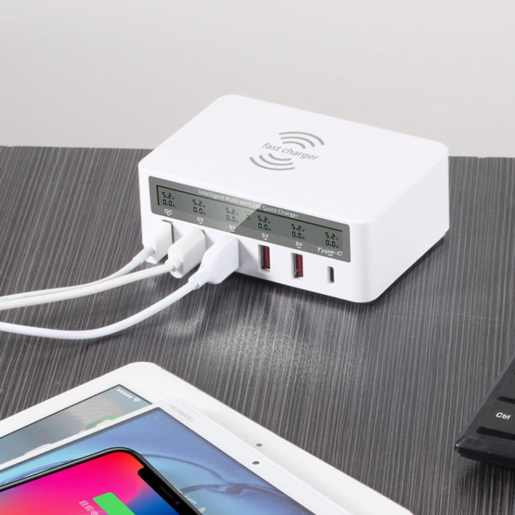 818F 5 USB Ports + Type-C Multifunctional Multi-Port Wireless Charger, Style: US Plug (White) - Multifunction Charger by buy2fix | Online Shopping UK | buy2fix