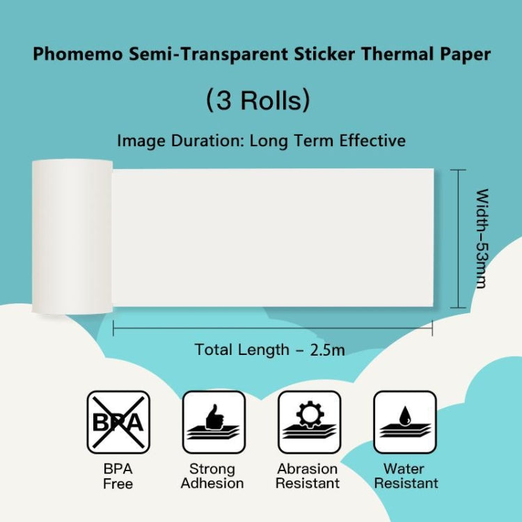 Phomemo 3rolls /Pack 50mm Translucent Bottom Black Words Self-Adhesive Printer Sensitive Label Printing Paper For M02 / M02S / M02Pro / M03 - Printer Accessories by Phomemo | Online Shopping UK | buy2fix