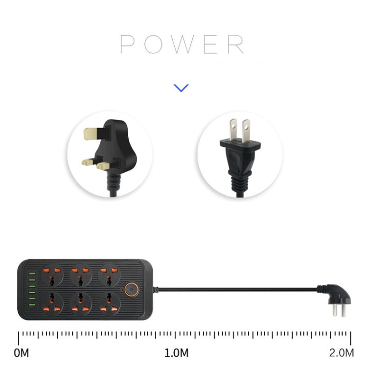 A07 2m 3000W 6 Plugs + 6-USB Ports Multifunctional Flame-retardant Socket with Switch(US Plug) - Extension Socket by buy2fix | Online Shopping UK | buy2fix