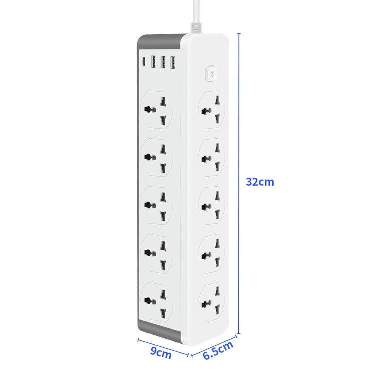 D15 2m 3000W 10 Plugs + PD + 3-USB Ports Vertical Socket With Switch, Specification: UK Plug - Extension Socket by buy2fix | Online Shopping UK | buy2fix