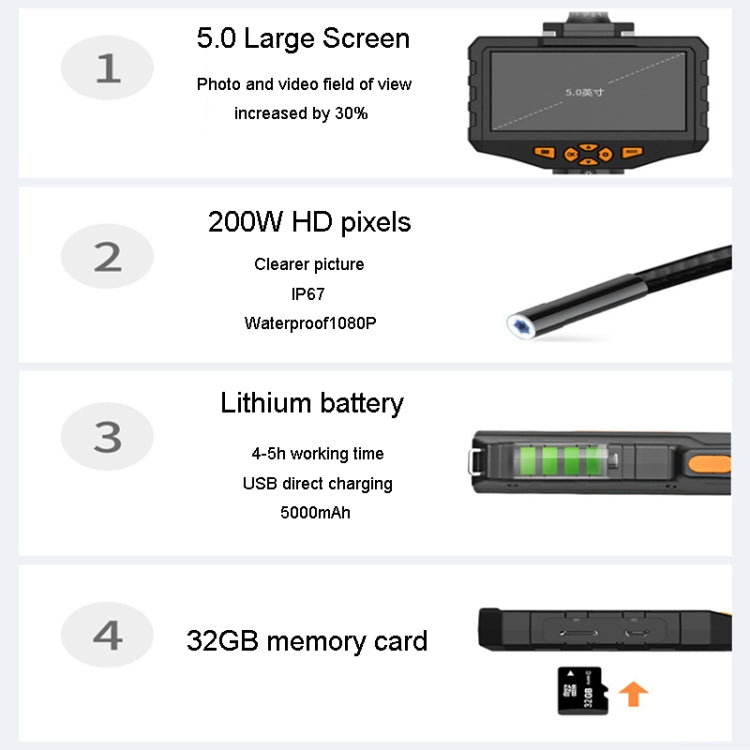 Teslong NTS300 5.5mm-3M  Dual Lens Waterproof 5 Inch HD Industrial Borescope Auto Repair Tools -  by Teslong | Online Shopping UK | buy2fix